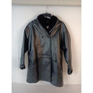 Veranesi Women's Genuine Leather Coat 18W With Faux Fur Lining Double-Breasted